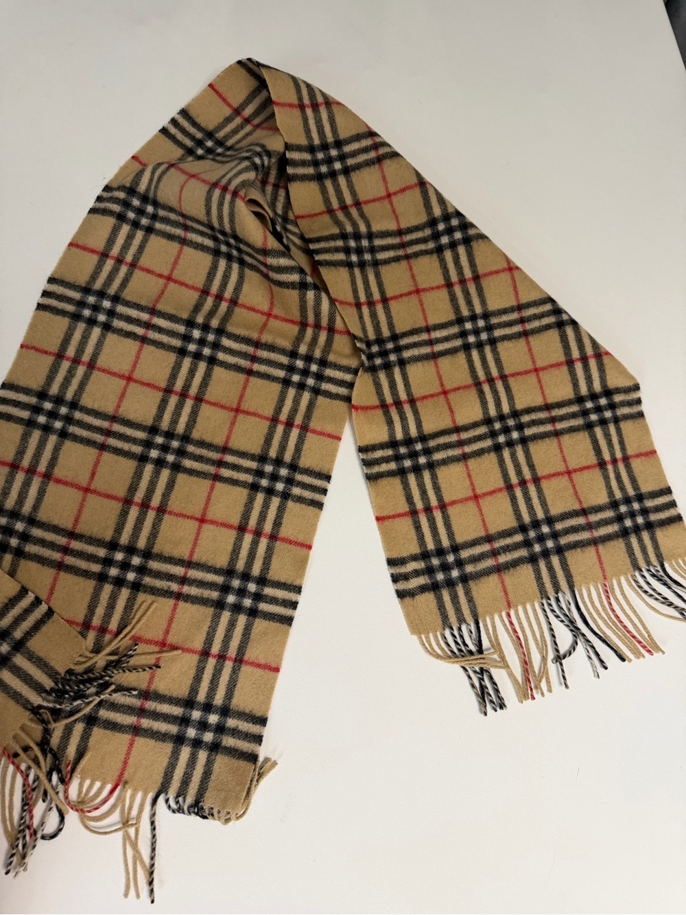 Burberry Beige Plaid Men's Scarf with Black and Red Check